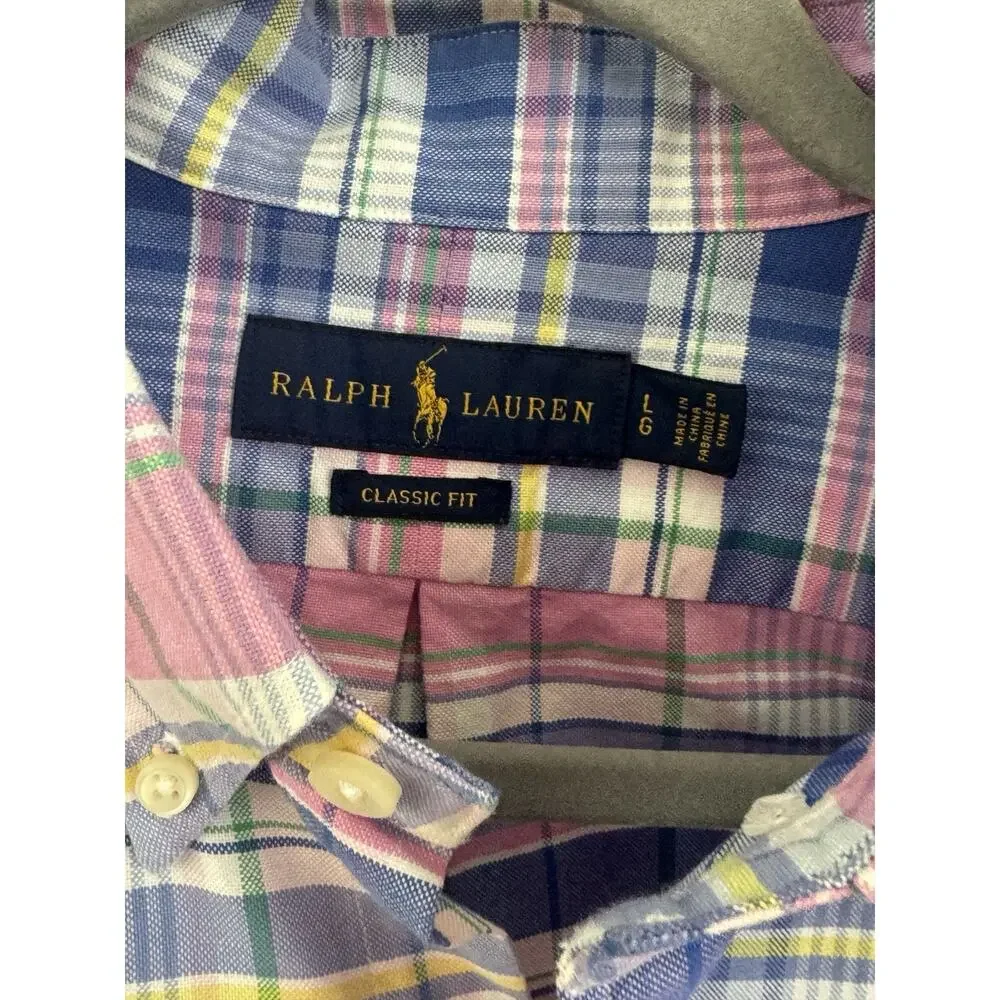 Polo Ralph Lauren Pink/Navy Plaid Classic Fit Performance Button Down Shirt (L)